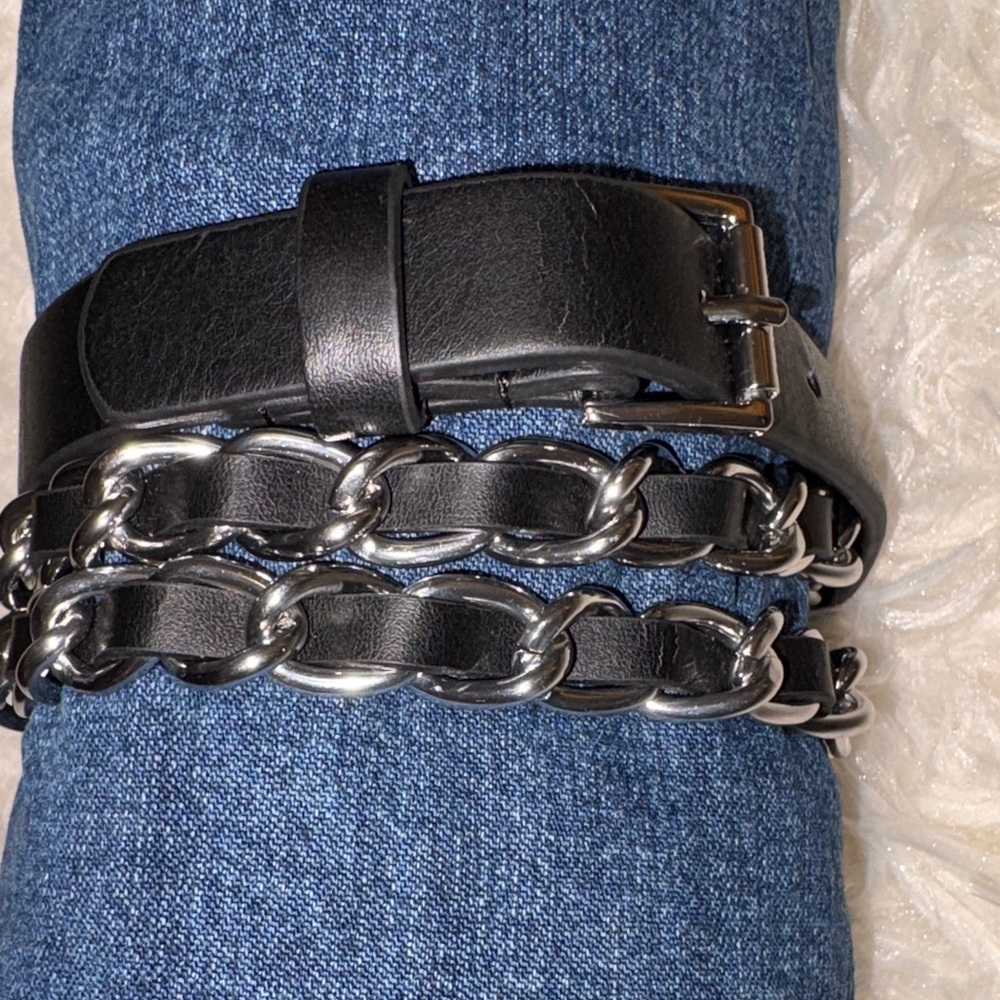 Michael Kors Black and Silver-tone Chain Women’s Belt